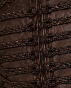 Men's <b>Brown</b> <b>Leather</b> <b>Jacket</b> Stand Collar Zipper Closure - Product Image 4
