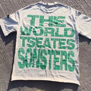 Camiseta de cuello redondo y hombros caídos de estilo informal para hombre, fabricante de tela de punto de diseño cuadrado de gran tamaño con gráfico personalizado - Product Image 1