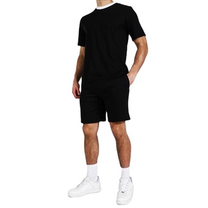 Conjunto de Dos Piezas de Camiseta y Pantalones Cortos Transpirables de Verano para Hombre, Talla Grande, Color Negro - Product Image 1