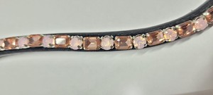 Bandeau de tête de luxe pour cheval avec cristaux ronds et rectangulaires en or rose sur cuir plat incurvé, bandeau de tête équestre, produit de sport de plein air - Product Image 3