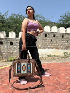 กระเป๋าโท้ทหนัง aztec แฮนด์เมดของจริงกระเป๋าช้อปปิ้งมีสไตล์หรูหราสไตล์วินเทจอุปกรณ์เสริมกระเป๋าหนัง - Product Image 2