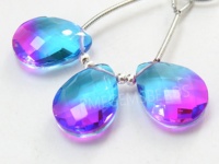 Exquisitas Cuentas de Cuarzo Hidroglass Facetadas en Forma de Lágrima, Bicolor, 16x12mm, Par a Juego, Orificio de 0.50mm, Rosa y Azul, Suministro para Pendientes