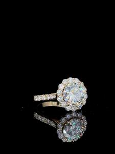 18K Solid Yellow Gold Lotus Basket Round Solitaire Halo Ring Pave Shoulder with Diamond for Engagement Anniversary Wedding - Product Image 2