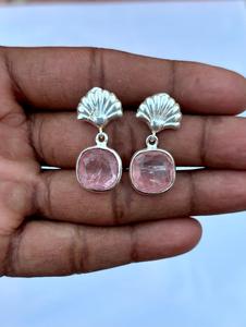 Pendiente hecho a mano de morganita de Plata de Ley 925, hermoso pendiente de mujer. - Product Image 2