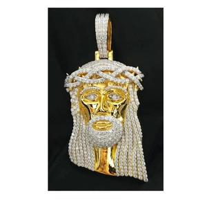 Offre Spéciale Fantaisie Couleurs Diamants 925 Argent Moissanite Jésus Tête Pendentif Or Disponible À Un Prix Abordable - Product Image 1