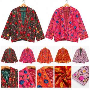 Recycled Short Kimono Phulkari Quilted Georgette Fabric 100% Cotton Eco-Friendly Women Festival <b>Wedding</b> Party Gift <b>Jacket</b> - Product Image 1
