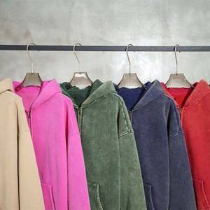 Sudadera con capucha de invierno para hombre personalizada Acid Wash Fleece, cremallera desgastada bordada, lavado vintage, cremallera completa, algodón en blanco, OEM - Product Image 4