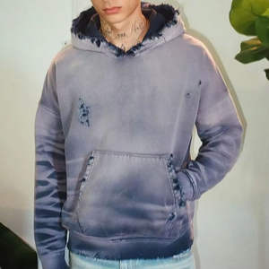 Sunfade Raw Edge Distressed Hoodie Vintage Worn <b>Wash</b> Heavyweight Cotton Oversized Retro Fade Streetcore Rugged Style Pullover - Product Image 3
