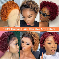 Vente en gros cheveux indiens bruts pas cher court Bob cheveux sans colle pleine dentelle avant perruque partie libre coupe lutin bouclés perruques de cheveux humains pour les femmes