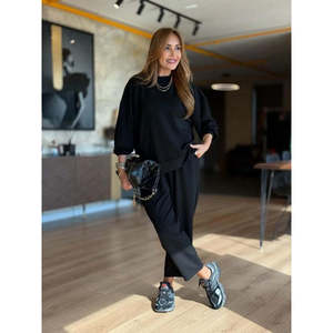 Women'<b>s</b> Long-Sleeve Crew Neck Viscose Two-Thread <b>Blouse</b> <b>and</b> Pants Two-Piece Set, 30941 - Black - Product Image 6