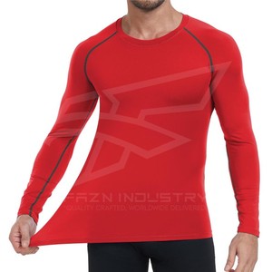 Vente en gros sur mesure Chemise de compression souple à col rond et à manches longues Collants en peluche de fitness à séchage rapide pour hommes - Product Image 4