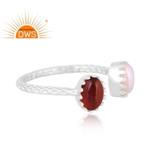 Meilleure vente bague réglable en argent sterling fin avec perle naturelle et grenat et pierres précieuses fabricant de bijoux personnalisés - Product Image 3