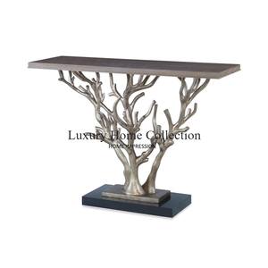 Table de console en aluminium moulé au design moderne en forme d'arbre couleur argent Forme rectangulaire et dessus en marbre Design luxueux fait à la main - Product Image 2