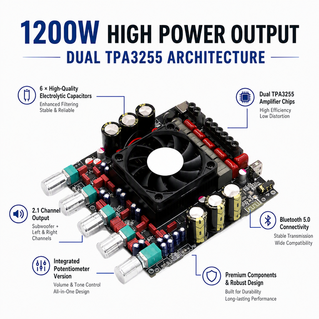 AS21HPA TPA3255 2.1 Channel  Power Amplifier Board 300W X2 + 600W Subwoofer Digital Audio Module for Home Theater