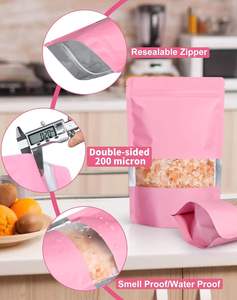 Sac en matériaux composites refermable debout, personnalisable, rose, avec fenêtres givrées pour l'emballage de biscuits, gâteaux, chocolats - Product Image 3