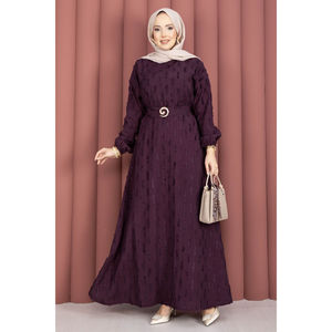 Vestido de Gasa Bordado para Mujer con Cinturón de Hebilla Dorada, Color Ciruela, Talla XS, Estilo de Manga Abullonada, para Fiestas Formales, Servicio ODM/OEM Incluido - Product Image 3