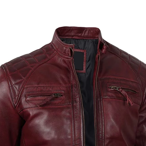 Couleur marron hommes pleine fermeture éclair vestes en cuir design classique hommes en cuir doudoune bonne vente col montant hommes veste de mode - Product Image 5