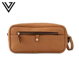 Kit de viaje impermeable con cremallera de cuero genuino ligero para hombre/mujer, Mini diseño de logotipo en relieve, neceser compacto resistente - Product Image 4