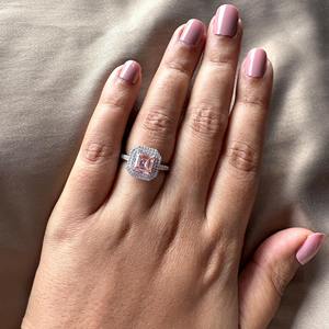 Bague de fiançailles en diamant de laboratoire de couleur rose taille Asscher avec double halo en or blanc 14 carats, bague de mariage en diamant rond à bas prix - Product Image 4