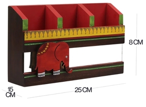 Brown and Red Elephant Three Compartment Desk Organiser/ pen Holder <b>desktop</b> Pencil Cup Office Supplies <b>Organizer</b> Caddy Stand - Product Image 4