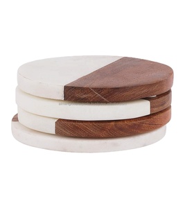 Sous-verres de luxe en marbre et laiton antidérapants, lot de 4, écologiques, ronds, minimalistes, accessoires de table et de bureau - Product Image 1