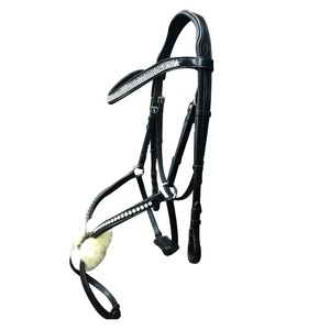 สายบังเหียนม้าแบบอังกฤษน้ำหนักเบามีแผ่นรองขนอ่อนนุ่มตกผลึกมีคุณสมบัติทนทานผู้ผลิตขายส่ง - Product Image 1