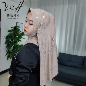 Écharpe-chapeau douce à franges en soie de lait motif flocon de neige, style industriel, pour femmes musulmanes, hijab – Nouvelle collection tendance - Product Image 4