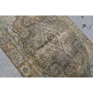 Tapis Turc Vintage Beige Bleu Patchwork Plat Tissage Écologique Pile Moyenne 5.8X9.4 ft Salle À Manger Décor Laine Matériel Latex - Product Image 5