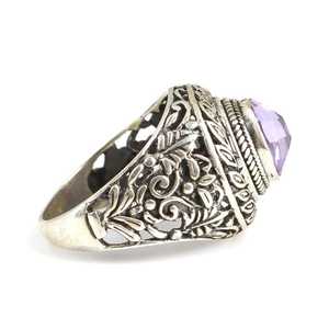 Bague vintage pour homme en argent sterling 925 avec améthyste ronde, plaquée rhodium pour un usage quotidien, technique d'incrustation - Product Image 3