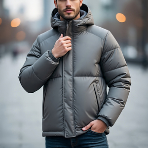 Abrigo acolchado de color sólido para hombre, moda informal de calle, chaquetas de burbujas con cuello levantado para hombre, chaqueta acolchada para hombre - Product Image 4