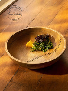 Ensaladera de madera de mango hecha a mano con diseño de puntada único, cuenco de servicio duradero y ecológico para cocina y comedor - Product Image 2