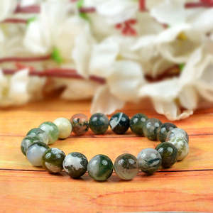 Brazalete de Cuentas Redondas de Ágata Musgosa Natural de 10 mm para el Equilibrio, la Prosperidad y la Calma - Product Image 4