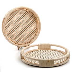 Elegant Natural Seagrass Rattan Set of 2 <b>Serving</b> <b>Trays</b> with Handle, High Quality Natural Round <b>Serving</b> <b>Trays</b> Handmade in Vietnam - Product Image 5