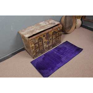 Petit tapis turc de 1,6 x 3,5 pieds, tapis persan vintage en laine bleu violet - Product Image 1