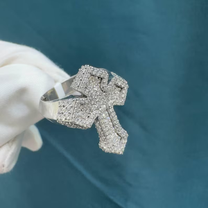 Anillo de cóctel de lujo con diseño cruzado de moissanita, plata de ley 925 chapada en rodio, estilo hip hop, llamativo, para festivales, colgante. - Product Image 3