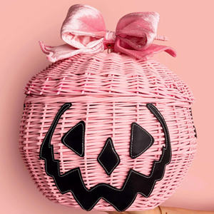 Seau en rotin tressé à la main rose et mignon, conçu pour Halloween, pour contenir des bonbons décoratifs, fournisseur d'artisanat vietnamien, OEM ODM - Product Image 5