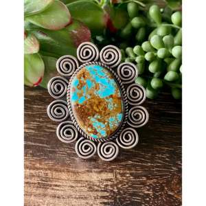 Kings Manassa Turquoise Sterling Silver <b>Adjustable</b> <b>Ring</b> Size 8-Bezel Set Boho Dainty Everyday Jewelry - Product Image 1