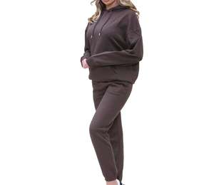 Chándales con capucha de lana de algodón 100% de gran tamaño para mujer, conjunto de 2 piezas, chándal de mujer con logotipo personalizado - Product Image 3