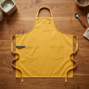 Delantal Clásico Amarillo Resistente y Reutilizable con Múltiples Bolsillos para Cocinar y Uso Diario, Material de Lona Tejida - Product Image 1