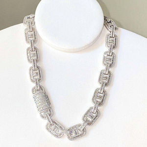 14K 18K oro blanco Iced VVS Moissanite diamante cubano enlace collar Baguette corte fino diamante cadenas para hombres mujeres regalo - Product Image 2