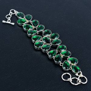 Bracelet émeraude plaqué en argent sterling 925 fait à la main réglable bijoux de mode pour femmes cadeau mignon bijoux en laiton avec pierres précieuses - Product Image 5