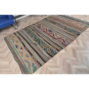 พรมตุรกีโบราณ ขนาด 5.3x8.3 ฟุต พรมคิลิม สีน้ำเงิน พรมลายตะวันตกเฉียงใต้ขนาดใหญ่ - Product Image 4