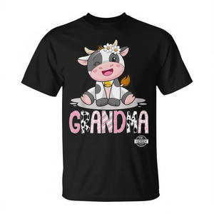 T-shirt promozionale coordinata per la festa di compleanno della bambina, modello Grandma Pink Farm Cute Cow Moo Moo - Product Image 2