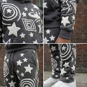 Conjunto Deportivo Urbano para Hombre, Diseño 3D con Lavado Ácido, Estilo Vintage Ecológico, Sudadera con Capucha y Pantalones Jogger con Estampado de Estrella de Ensueño, Color Gris - Product Image 4