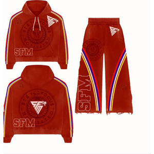 <b>Men</b> Washed Oversized Sweatsuit Thick 450 GSM Baggy <b>Pants</b> Three Color Stripes DTG Logo Print - Product Image 5