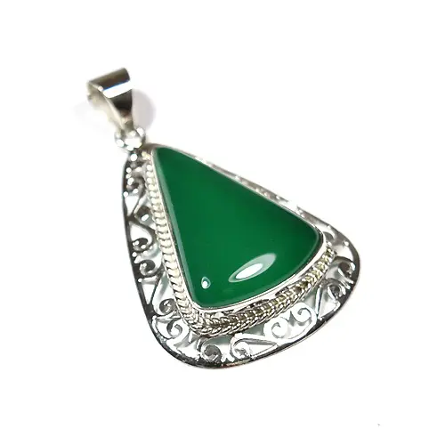 Pendentif argent sterling 925 vert onyx créateur de mode automne automne chic ethnique contemporain vintage gros bijoux indiens