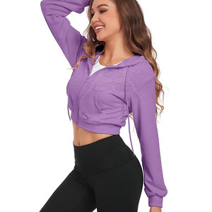 Soft Interior Fabric And Trendy Cropped Cut Women Zipper Crop <b>Top</b> Hoodie With Sleek Zip Front - Product Image 6