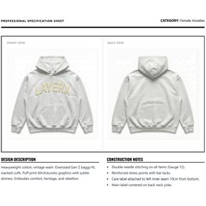 เสื้อฮู้ดดี้สตรีทแวร์ทรงโอเวอร์ไซส์ ผ้าคอตตอนฟลีซ 500gsm ล้างแบบวินเทจ พิมพ์ลายนูน 3 มิติ พร้อมตราสัญลักษณ์ ผลิตโดยผู้ผลิตเสื้อผ้า - Product Image 6