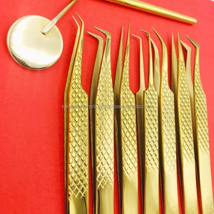 Meilleures pinces à épiler en acier inoxydable antistatiques à volume doré de marque privée, pointe en fibre, prise parfaite, 45/90 degrés, extension de cils, miroir - Product Image 1