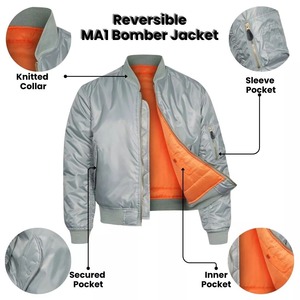 Hot sales 2024 premium stylish flight classic bomber <b>jacket</b> <b>Grey</b> color with ribbed collar hem and sleeve cuff - Product Image 3